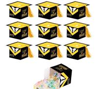 10pcs Graduation Hat Gift Boxes, Graduation Party Decorations Paper Boxes, School Leavers Gifts Bags Black Yellow Doctoral Cap Candy Boxes for Student Gifts from Teachers (9x9x6cm)