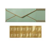 10PCS Green Envelopes with Heart Stickers,Gold Border Invitation Envelopes 9.49 x 4.13 Inches Self Seal Small Envelopes for Wedding Greeting Cards,Letter Writing Set,Gift Card Envelopes