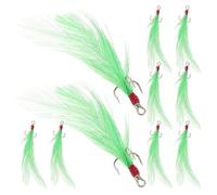 10pcs Green Treble Fishing Hooks with Three Claws for Saltwater Use | High-carbon Steel with Plume Detail, Compact Portable Build, Anti-skid Grip, for Outdoor Anglers and Bait Setups