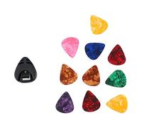 10PCS Guitar Pick Plectrum and Guitar Pick Holder Set Portable Bass Accessories Tool Colorful Celluloid Guitar Picks for Acoustic Electric Bass Players Durable Plastic Plectrums