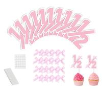 10Pcs Half Way to One Paper Cupcake Toppers | Pink 1/2 With Bow Cupcake Toppers for Baby Shower Birthday Decorations