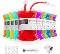 10Pcs Halloween Blood Bags for Drinks, Blood Bag with Syringe Clips Blood Type Sticker, Reusable Halloween Decorations Blood Pouches, Blood Drinks Container for Halloween Zombie Cosplay Party