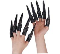 10PCS Halloween Claw Nail Ring, Scary Halloween Spider Skeleton Artificial Witch Long Finger Nails Claws Halloween Costume Accessories (Black)