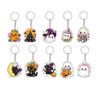 10pcs Halloween Keychains 2D Acrylic Cute Ghost Pumpkin Cat Keyrings Handbag Purse Backpack Pendant For Halloween Party Gift
