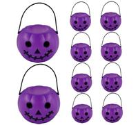 10Pcs Halloween Pumpkin Bucket Purple Devil Pumpkin Candy Bucket Plastic Halloween Candy Holder with Handle Trick or Treats for Decorations Plastic