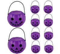 10pcs Halloween Pumpkin Buckets, Purple Devil Candy Holders with Handle for Trick Or Treat Decor, Halloween Pumpkin Bucket, Plastic Bucket
