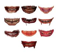 10Pcs Halloween Scary Big Mouth Temporary Tattoo Stickers Horror Realistic Fake Bloody Wound Stitch Waterproof Tattoo Sticker for Halloween Zombie Vampire Masquerade party Prank Makeup Props