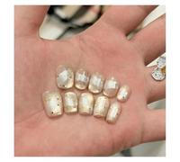 10pcs Handmade Fake Nails Featuring Glass Beads Cat's Eye Glass Ribbons And Stars Press On Nail Manicure Kit(XS)