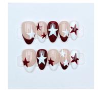 10pcs Handmade Multi-color Star Press On Nails Short Oval Wearable Reusable False Nail DIY Manicure(2 Size S)