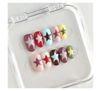 10pcs Handmade Multi-color Star Press On Nails Short Oval Wearable Reusable False Nail For Girls(1 Size L)