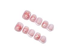 10Pcs Handmade Nails Gentle Pink With Cherry Blossom&Glitter Accents French Tip False Nail For Women&Girl Removable Wear Nail(XS)