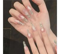 10pcs handmade press-on nails long oval nude pink cat eye design(M-369)