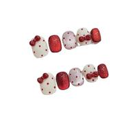 10pcs Handmade Press on Nails Red Polka Dot Cat-Eye Bow Full Coverage Nail for Women&Girl Short Oval Removable Wearable Nails(L)
