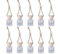 10Pcs Hanging Car Air Freshener, 8ml/0.28Oz Empty Clear Glass Diffuser Bottle Pendant Mini Diffuser Clip Hanging with Wooden Caps &Hanging String Car Interior Accessories
