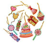 10PCS Happy Birthday Diamond Painting Hanging Pendant Kits DIY Special Shaped Diamond Art Hanging Ornaments Gift Wrap Tags Cards for Party Holiday Decoration Handmade Gift