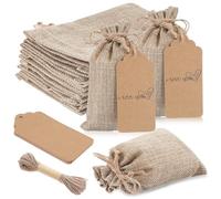 10PCS Hessian Bags 15x10cm Small Burlap Sack Reusable Linen Gift Bags Drawstring with Drawstring and Gift Tags & String for Wedding Favors Party Jewelry Pouches, Christmas, Coffee, DIY Craft Bags