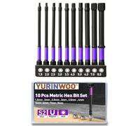 10Pcs Hex Head Allen Wrench Drill Bit Set (Metric), 100mm Long S2 Steel Bits Set, CNC Machined Tips with Magnetism, 1/4” Hex-Shank Inner Hexagon Screwdriver Bit with Storage Box