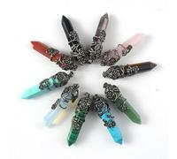 10pcs Hexagonal Crystal Necklace Mix Quartz Natural Stone Pendant-Red jasper