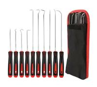 10PCS Hook and Pick Set for Automotive, Oil Seal Removal Tool Kit with Long Shank, Precision Pick Tool Set Mechanic Tools for O Ring Gasket Seal Puller Garage Car Repair Red Handle