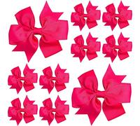 10pcs Hot Pink Hair Bows Clips Slides Grips 3" inch Pinwheel Solid Vibrant Colour Girls Hairbows