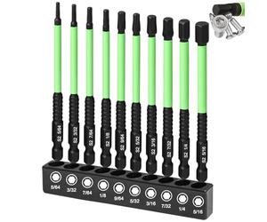 10PCS Impact Hex Allen Key Drill Bit Set, 100mm Hex Bit Set SAE Magnetic Impact Driver Bits 1/4' Hexagon Shank S2 Steel, Magnetic Allen Wrench with Storage Box