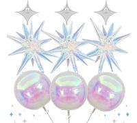 10pcs Iridescent Foil Star Balloons - 22 Inch Large Rainbow Themed 4D Inflatable Mirror Starburst Balloon For Disco Birthday Party, Graduation, Wedding, Engagement & Anniversary Celebration Decor