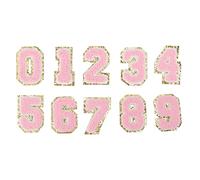 10Pcs Iron On Patches, Pink Number Patches 0 to 9 Number Exquisite Easy Ironing Chenille Letter Patches for Jacket Shirt Shoes