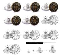 10PCS Jean Button 17mm No Sew Metal Buttons Adjustable Jean Button Pins with Screwdriver for Jackets Clothes Denim Skirt Clothing Repairing