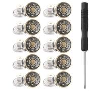 10Pcs Jeans Buttons with Threads Rivets and Screwdriver, 17mm Adjustable Jean Button Pins Replacement Jean Tack Buttons No Sew, Removable Pants Buttons for Bags Jeans Clothing