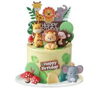 10PCS Jungle Animal Cake Toppers, Animals Happy Birthday Cake Toppers Cake Decorations, Jungle Animal Birthday Cupcake Toppers for Kids Cake Decoration Birthday Shower Supplies