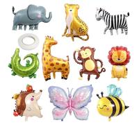 10pcs Jungle Safari Animal Balloons, Animal Theme Party Balloon for Kids, Monkey, Elephant, Zebra, Lion, Leopard, Crocodile, Giraffe, Bee Foil Balloons, for Animal Forest Theme Party Decoration