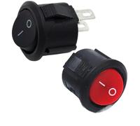 10pcs KCD 16mm Diameter Small Round Boat Rocker Switches Black Mini Round Black Red Small 2 Pin 3 Pin ON-OFF Rocker Switch 3A6A(KCD-2D-2P Red lid)