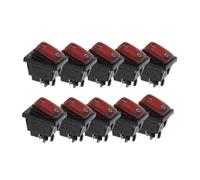 10PCS KCD4 12V 220V Waterproof And Oil Proof Latching Switch Four Feet ON OFF Red Green With Lights 4PIN Rocker Power(2D4P-Red,220 V)