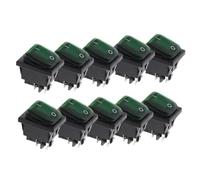 10PCS KCD4 12V 220V Waterproof And Oil Proof Latching Switch Four Feet ON OFF Red Green With Lights 4PIN Rocker Power(2D4P-Green,12 V)