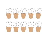 10Pcs Kraft Paper Gift Bags with Handle, Kraft Paper Original Flower Packaging Bags Sturdy Bottom Bouquet Carrier Trapezoid Design for Presents and Fresh Flowers Packing, Small