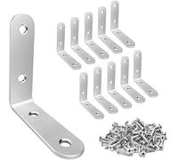 10PCS L Corner Bracket, Stainless Steel L Brackets for Shelves with Screws, Silver Small Right Angle Bracket, Metal Corner Brace Shelf Brackets for Wood Furniture Cabinet Chair