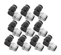 10pcs L Shaped Pneumatic Push Fit Metal Elbow Connector, Threaded | Nickel Plated Brass Build, Black Finish, Vibration Resistance, Stable Conductivity, Industrial Air Line Setups