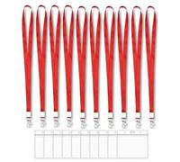 10pcs Lanyards for Neck with Card Holder,Black Lanyard with 10 Clear ID Card Holders Metal Lobster Clips (10pcs Red)