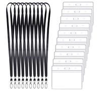 10PCS Lanyards with Card Holder, Black Flat Nylon Lanyards for Neck Plastic ID Card Holders