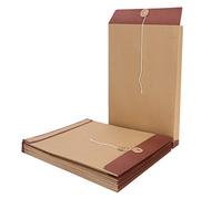 10pcs Large A4 Gussetted Envelopes Kraft Paper Document File Folders Foolscap Self Seal Recycled Bags Strong Manila Envelopes with String Washer