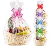 10Pcs Large Cellophane Hampers Bags with Pull Bows,Clear Cellophane Basket Gift Wrap Bags for Easter Christmas Valentine’s Day Presents Packaging and Hamper Making (clear, 75x100cm)