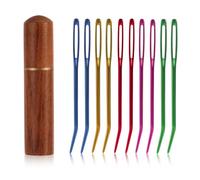 10pcs Large Eye Sewing Needles Kit, Bent Tip Yarn Needles Hand Knitting Needles Sharp Tapestry Needles Embroidery Needles with Wood Needle Case for Crochet/Yarn/Darning Projects