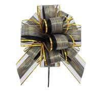 10PCS Large Pull Bows with Gold Edge, 6.3in/16cm Organza Pull Bows for Gift Wrapping, Pulled Bow Ribbons Gift Bows for Wedding Car Baskets Presents Christmas, Black