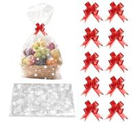10pcs Large Star Cellophane Gift Bags, 70 x 50cm Cellophane Wrap Bags with Pull Bows Resealable Basket Gift Bag for Hamper Making Birthday Christmas Festival Presents or Fruit Packaging