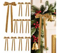 10Pcs Large Velvet Christmas Tree Bows, 20in x 8in Premade Vintage Ribbon Tree Topper Bows Ornaments for Staircase Garland Wreath Holiday Home DIY Crafts Decorations, Khaki