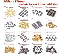 10pcs Lathe Blade Cutter Tips Inserts Set with 40 Types CNC Carbide for Turning Steel, Cast Iron, Soft Stainless Steel + Storage Box (CCGT060204-AK)