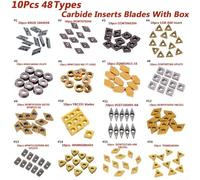 10pcs Lathe Blade Cutter Tips Inserts Set with 40 Types CNC Carbide for Turning Steel, Cast Iron, Soft Stainless Steel + Storage Box (ZQMX3N11-1E)