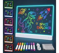 10Pcs LED Drawing Board, 16-Inch Rechargeable LED Drawing Lamp & Glow Pad with Neon Glow & 7 Markers, Cleaning Cloth and Stand for Art Gifts & Birthday