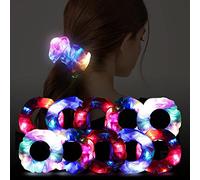 10Pcs LED Light Hair Scrunchies for Women Girls, Cute Shiny Metallic Scrunchies Elastic Ponytail Holder with 3 Colors Light Modes for Halloween Christmas Glow in The Dark Party Supplies