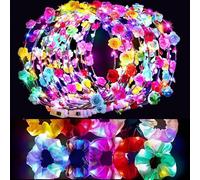 10pcs LED Light Up Elastic Hair Bands,With 10pcs LED Flower Headband, 3 Colors Light Modes LED Scrunchies, Valentines Day Gifts Glow in The Dark Party Supplies for Parties
